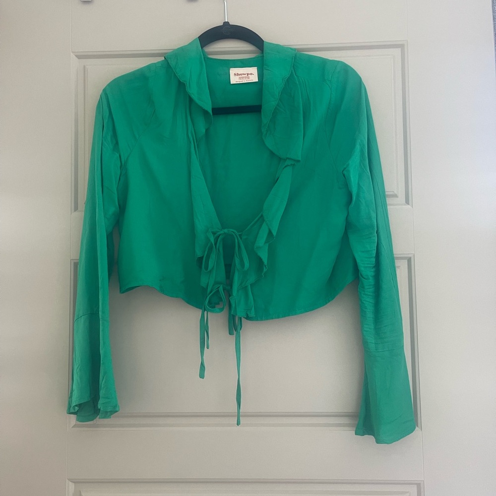 Green, front tie blouse